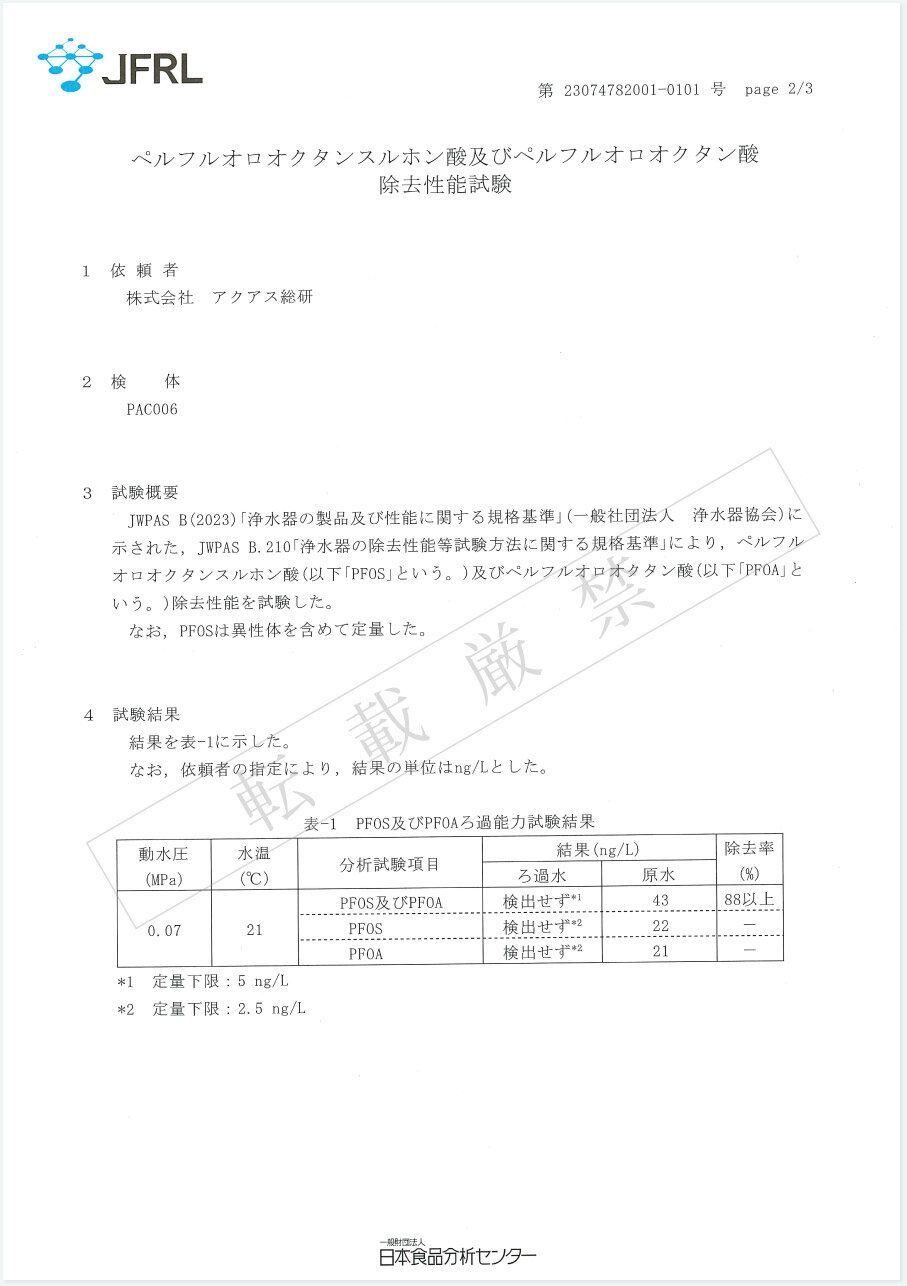 PFOS PFOA除去性能試験分析結果